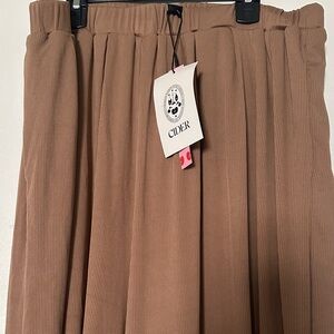 Cider Tan Pleated Women's Wide Leg Pants